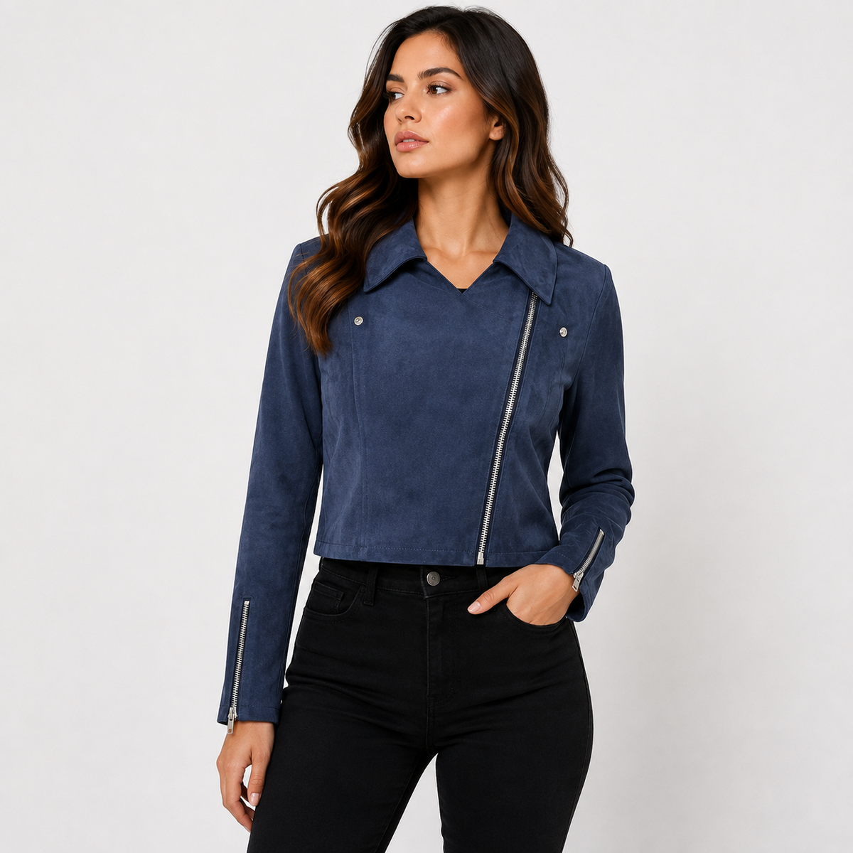 Kurze Jacke Damen mit Kragen – Cropped Übergangsjacke mit Reißverschluss