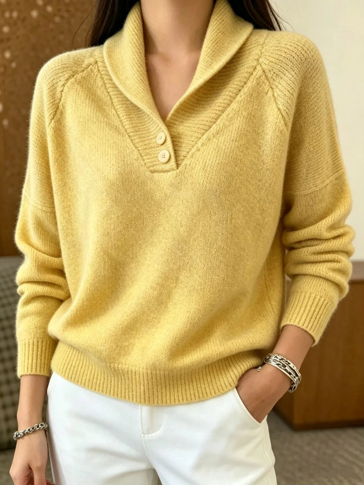 Martha Damen Langarmpullover mit Knöpfen kenzuu