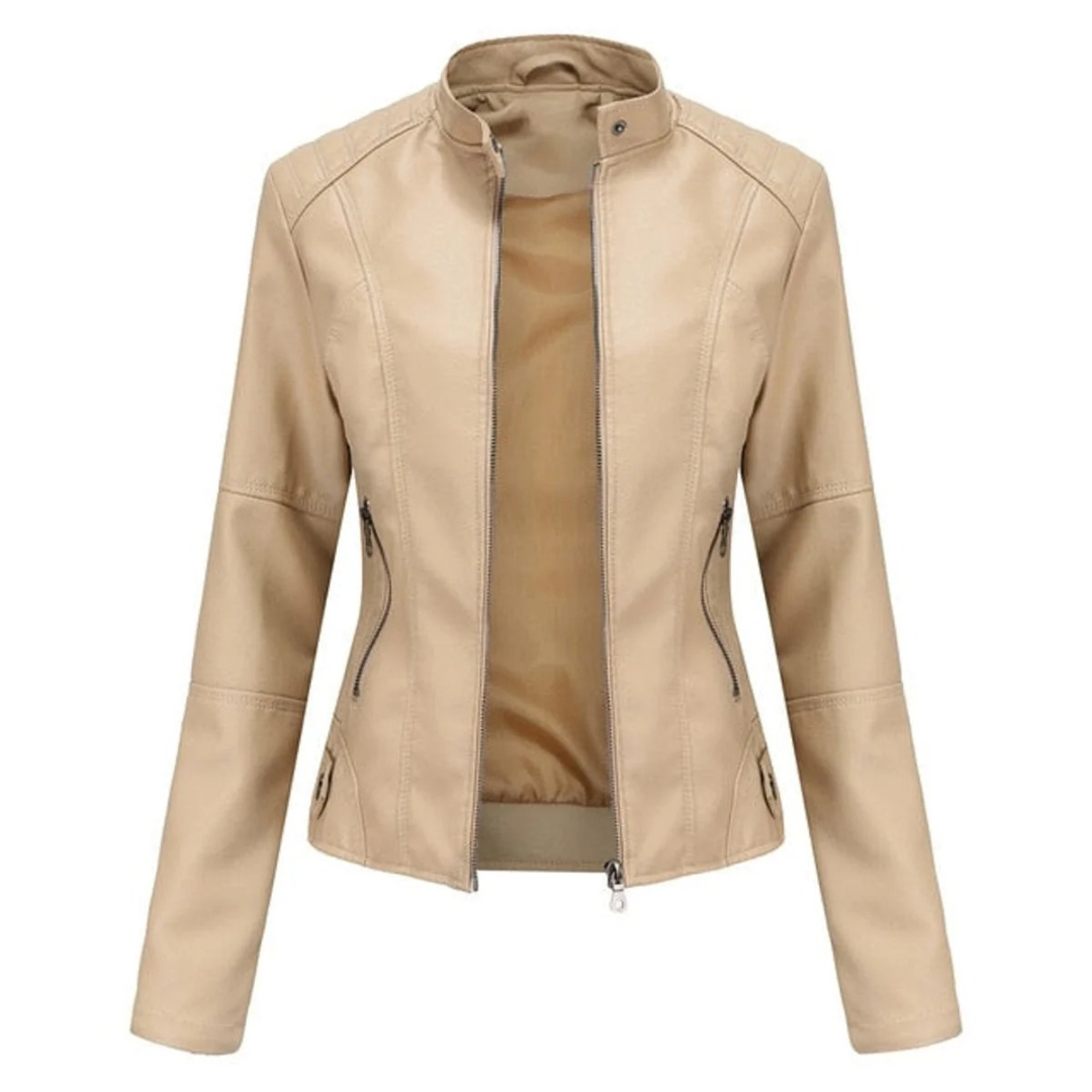 Kunstlederjacke Damen kurz – taillierte Jacke mit Reißverschluss für den Alltag