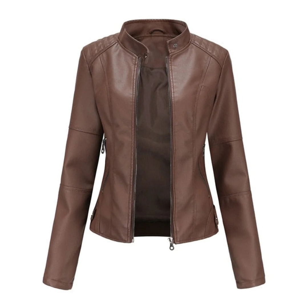 Kunstlederjacke Damen kurz – taillierte Jacke mit Reißverschluss für den Alltag