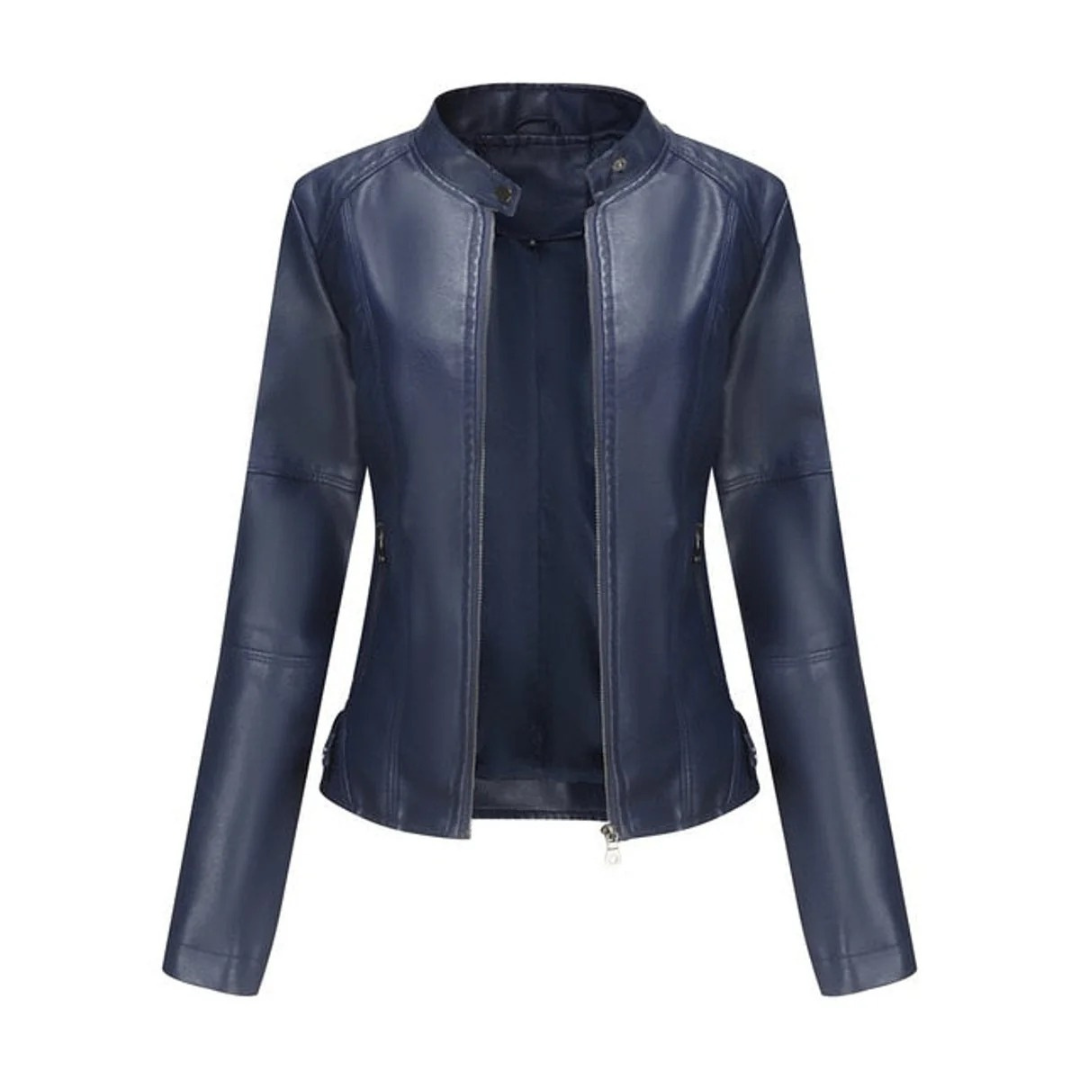 Kunstlederjacke Damen kurz – taillierte Jacke mit Reißverschluss für den Alltag
