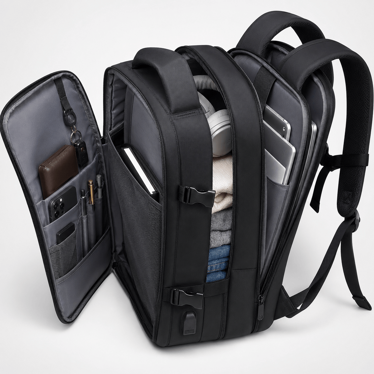 Expandable Carry-On Travel Backpack (22–35L) with Laptop Compartment