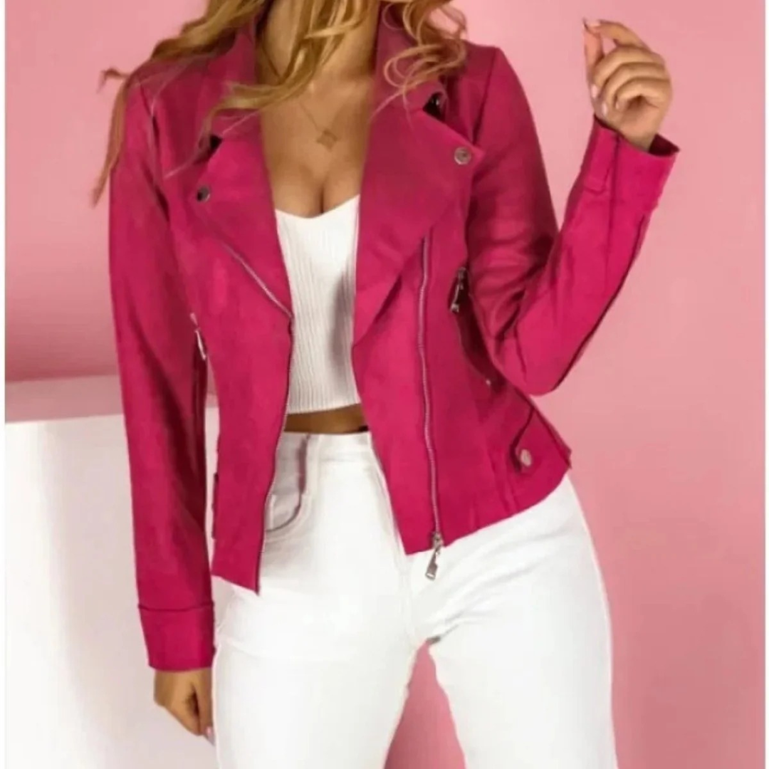Bikerjacke Damen aus Kunstleder – klassische Übergangsjacke mit Reißverschluss