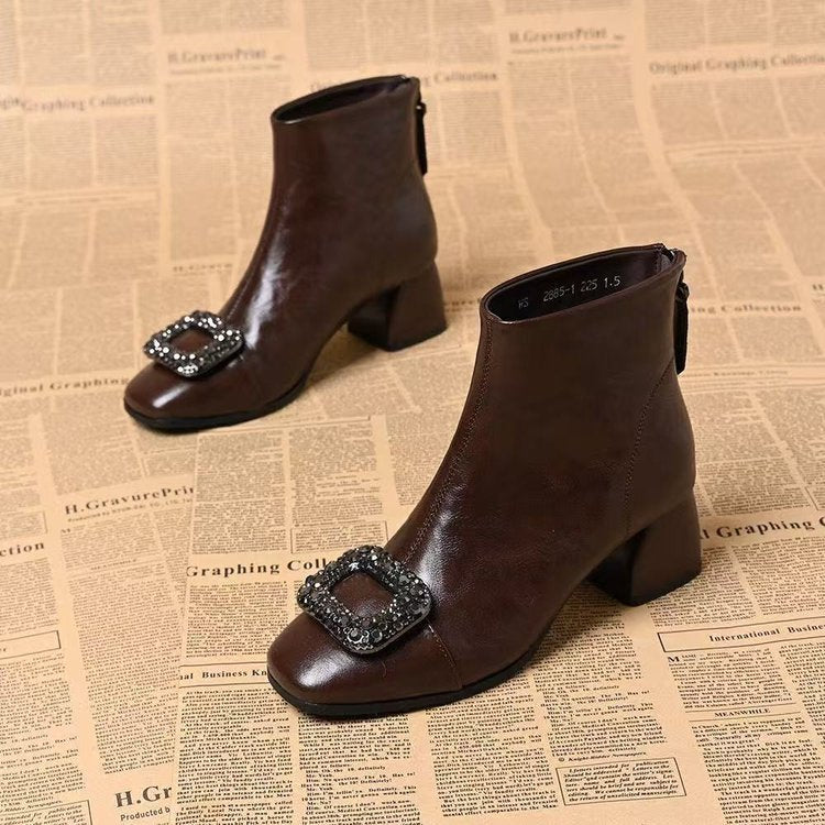 Damen Ankle Boots mit Quadratischer Zehenform und Blockabsatz