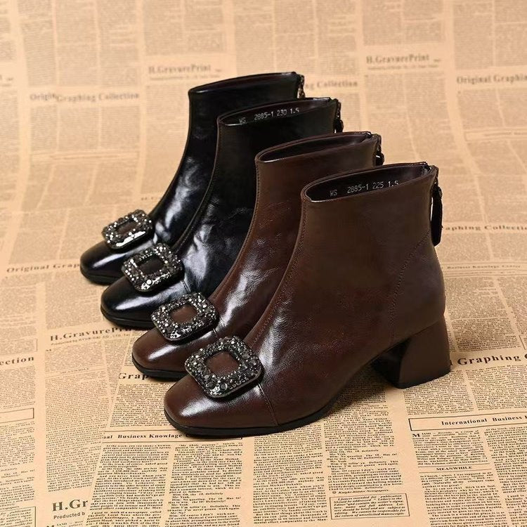 Damen Ankle Boots mit Quadratischer Zehenform und Blockabsatz