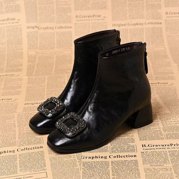 Damen Ankle Boots mit Quadratischer Zehenform und Blockabsatz