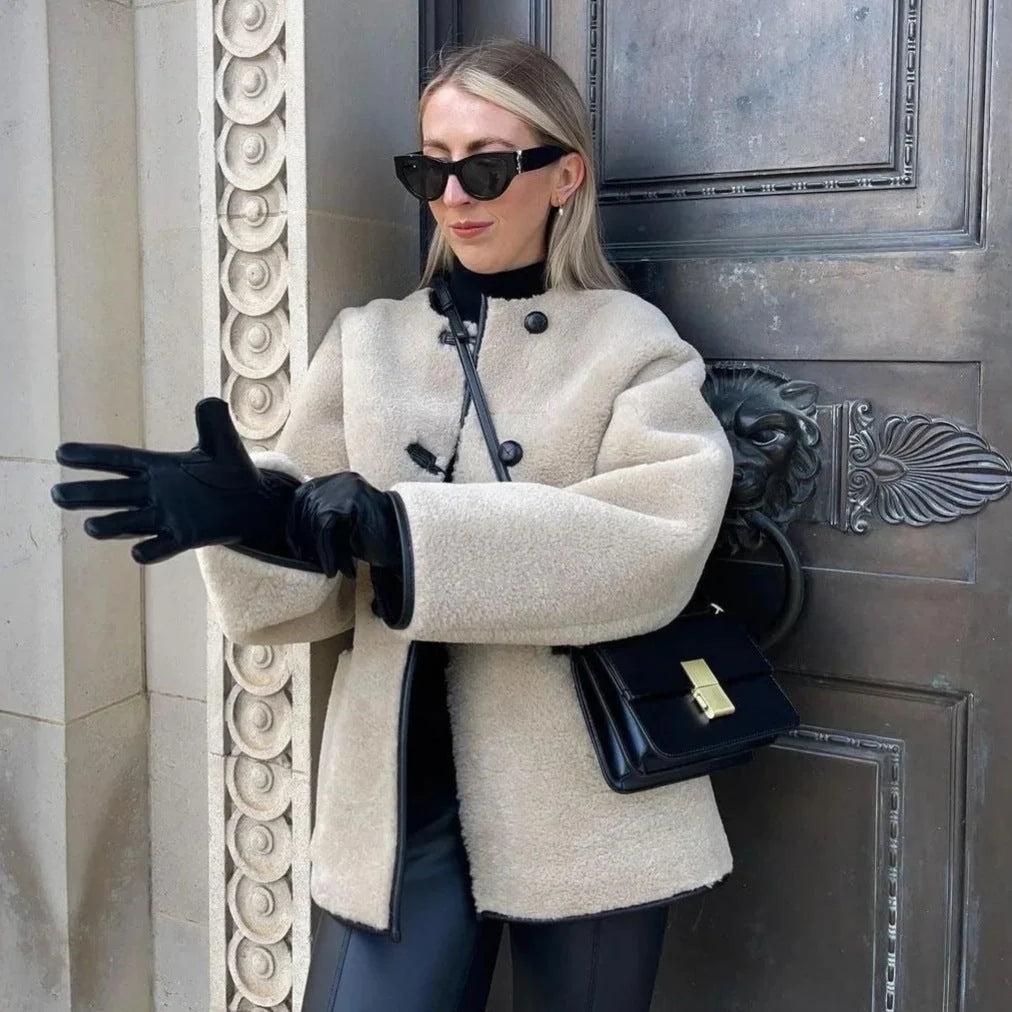 Damen Cropped Rundhalsjacke mit Taschen kenzuu