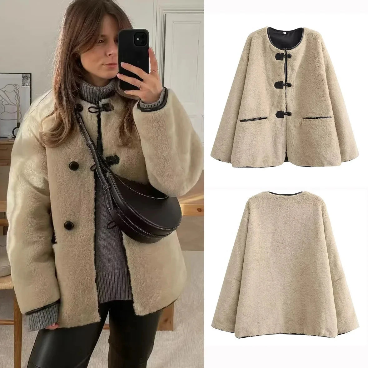 Damen Cropped Rundhalsjacke mit Taschen kenzuu