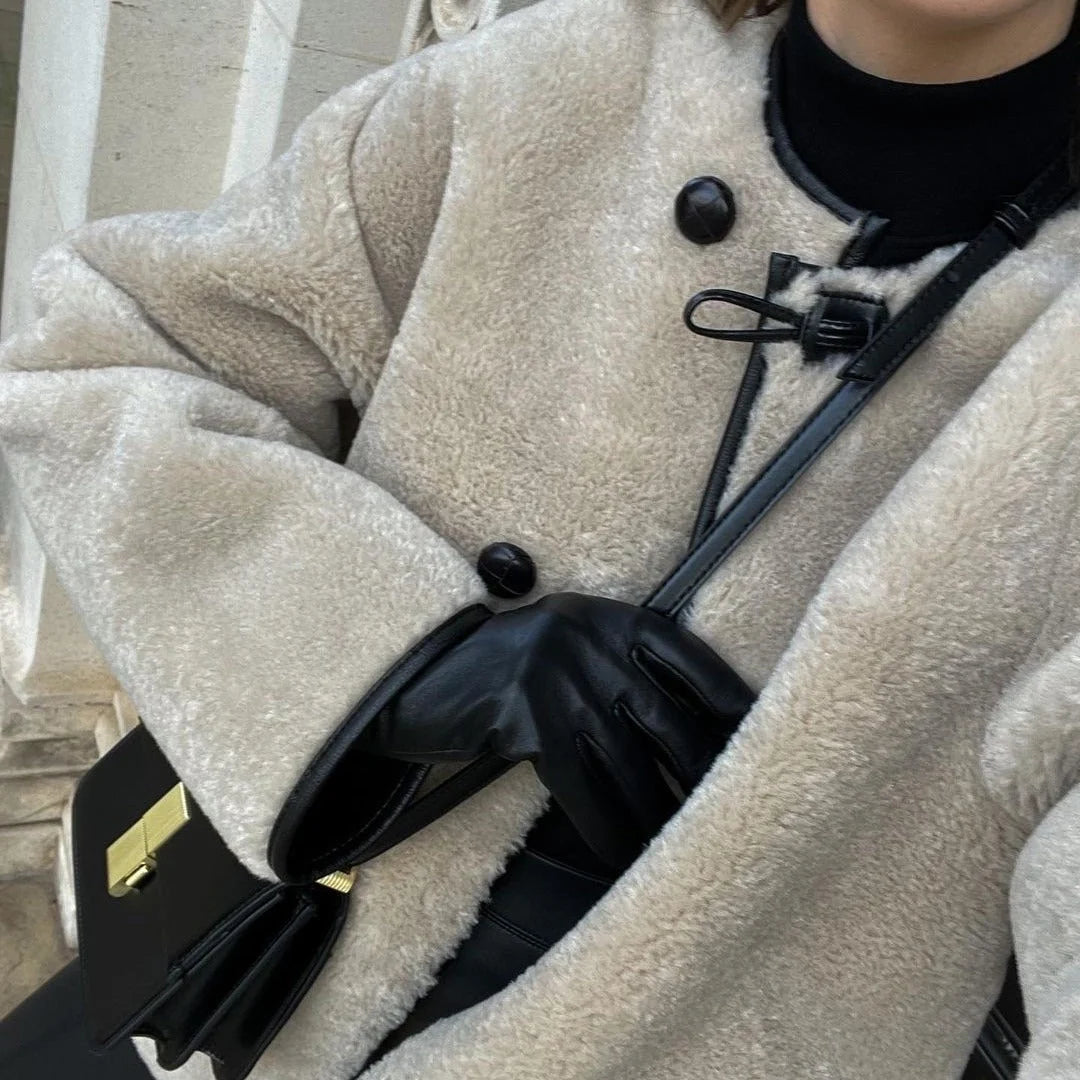 Damen Cropped Rundhalsjacke mit Taschen kenzuu