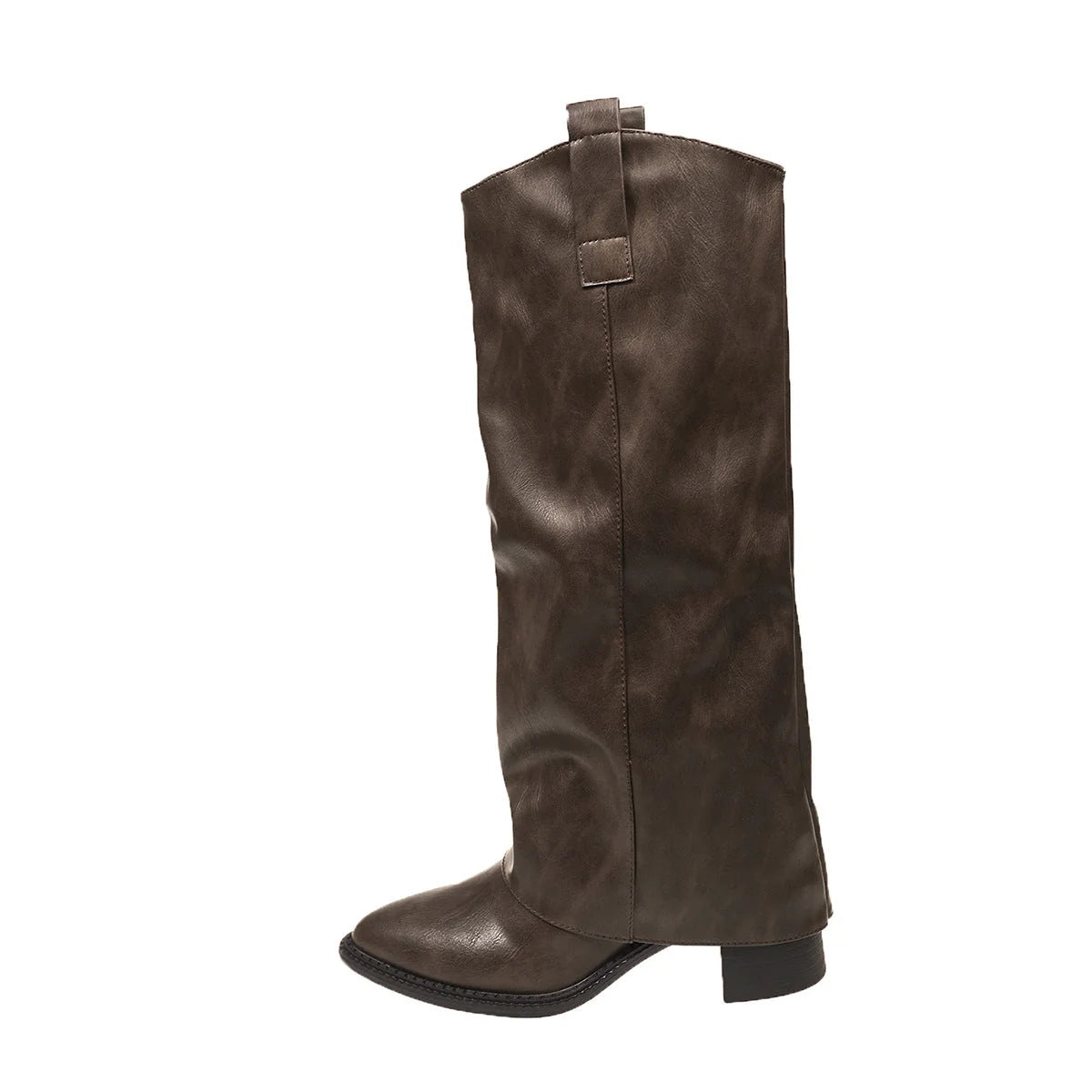 Damen Hochfront-Stiefel mit Mittlerem Blockabsatz Schlupf-Schaft