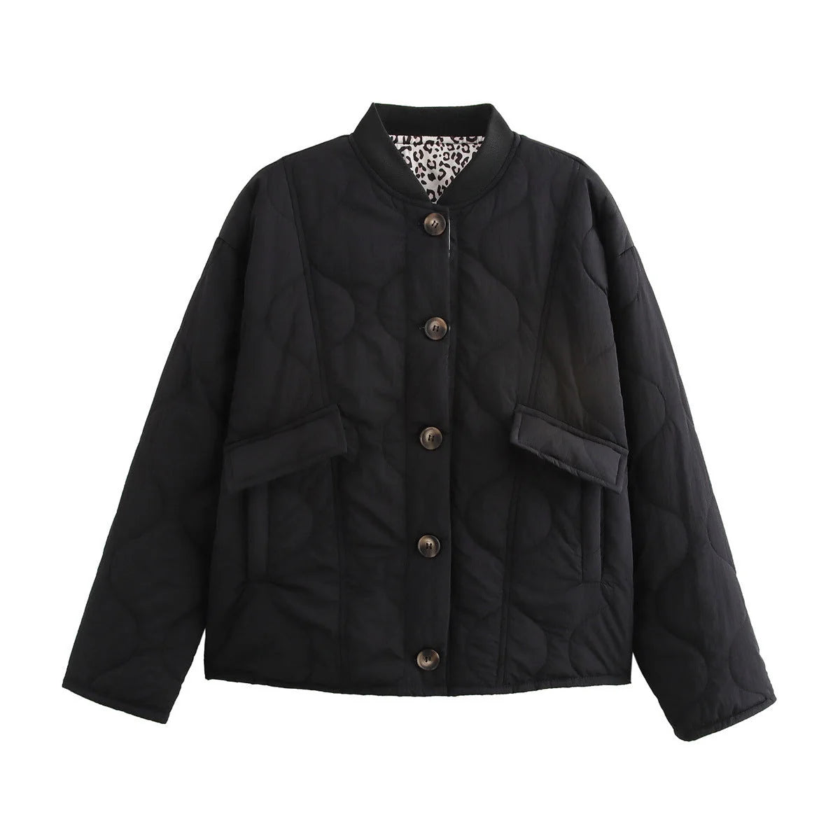 Damen Langarm Rundhalsjacke mit Knöpfen und Taschen