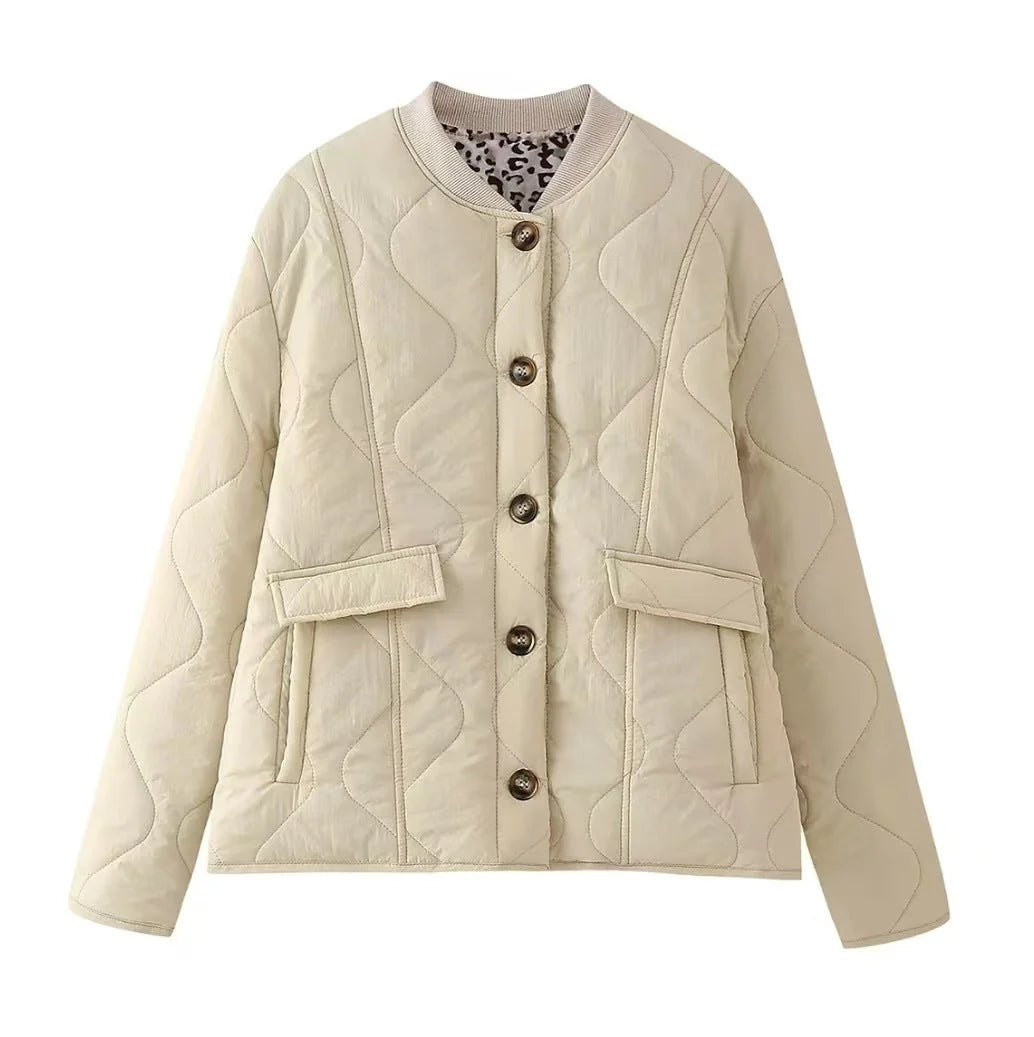 Damen Langarm Rundhalsjacke mit Knöpfen und Taschen