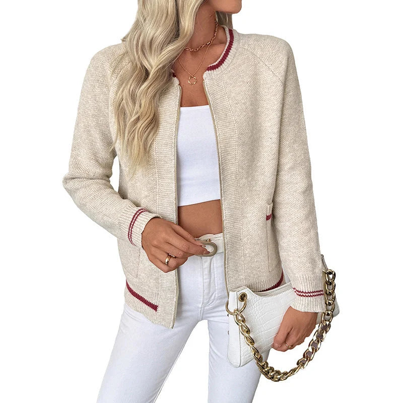 Damen Langarm Zip-Up Bomber Cardigan mit Taschen kenzuu
