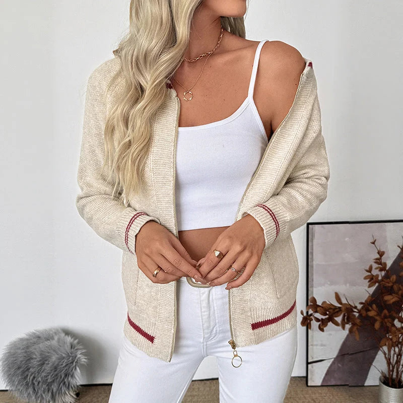 Damen Langarm Zip-Up Bomber Cardigan mit Taschen kenzuu