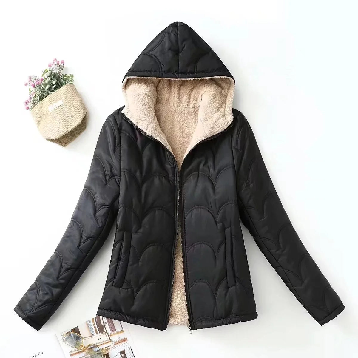 Damen Langarmjacke mit Kapuze und Taschen kenzuu