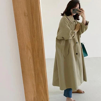 Damen Langer Swingcoat Mit A-Linien-Schnitt Und Überschnittenen Schultern