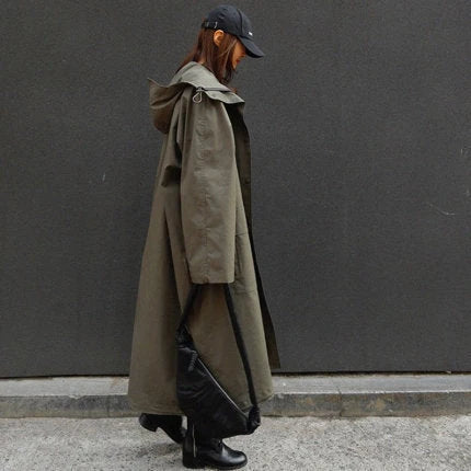 Damen Oversize-Parka Extralang mit Großer Kapuze kenzuu
