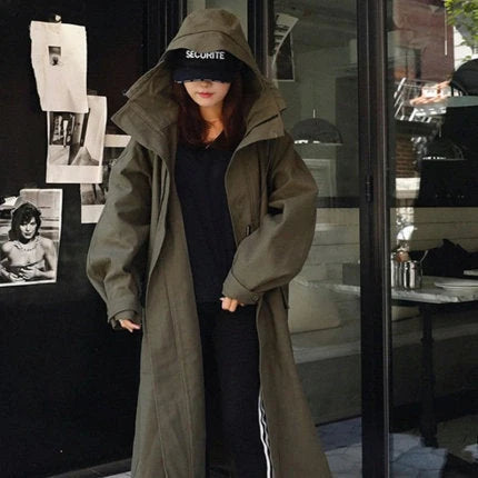 Damen Oversize-Parka Extralang mit Großer Kapuze kenzuu