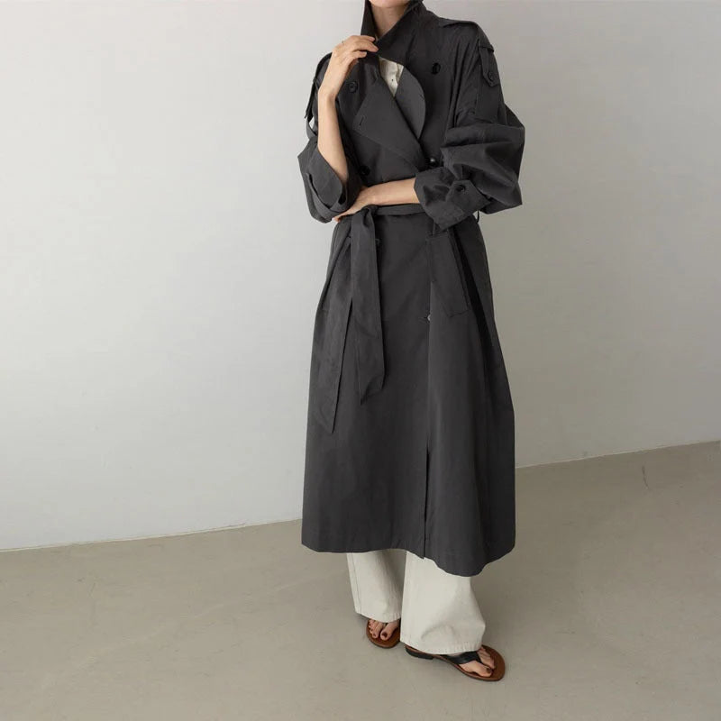 Damen Oversize-Trenchcoat in Maxilänge mit Taillengürtel
