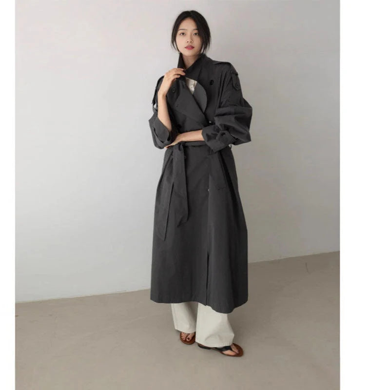 Damen Oversize-Trenchcoat in Maxilänge mit Taillengürtel
