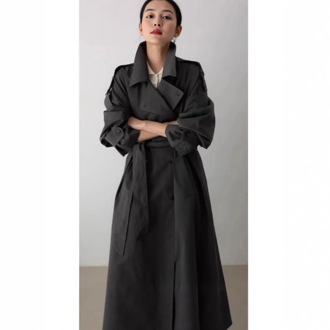 Damen Oversize-Trenchcoat in Maxilänge mit Taillengürtel
