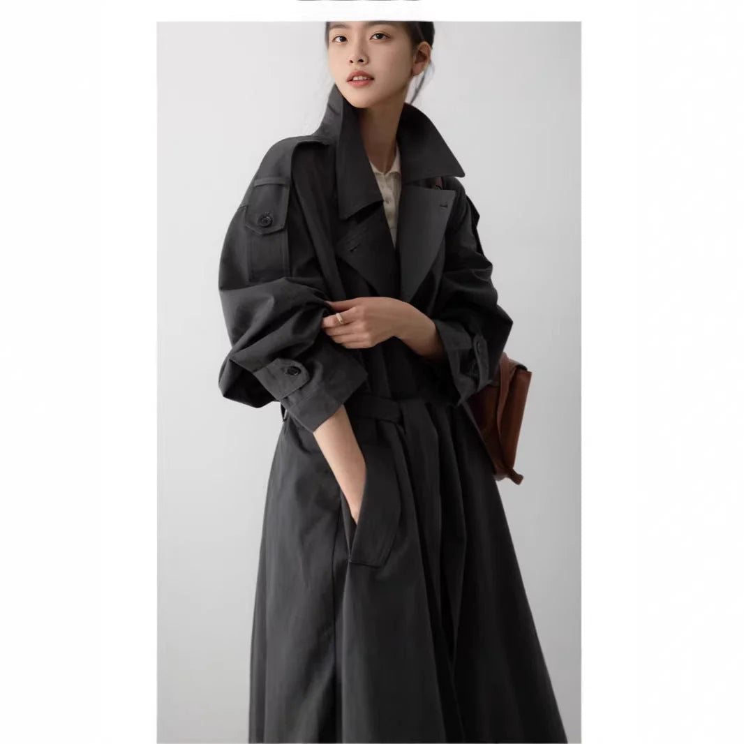 Damen Oversize-Trenchcoat in Maxilänge mit Taillengürtel