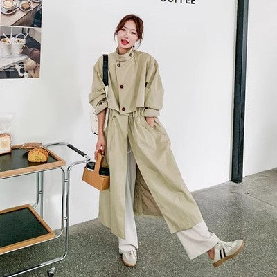 Damen Oversize-Trenchcoat mit Cape-Rücken und Tunnelzug in der Taille kenzuu
