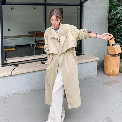 Damen Oversize-Trenchcoat mit Cape-Rücken und Tunnelzug in der Taille kenzuu