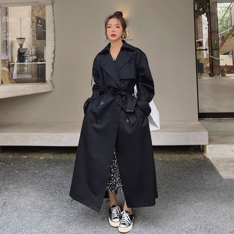 Damen Oversize-Trenchcoat mit doppelter Knopfleiste und Sturmklappe