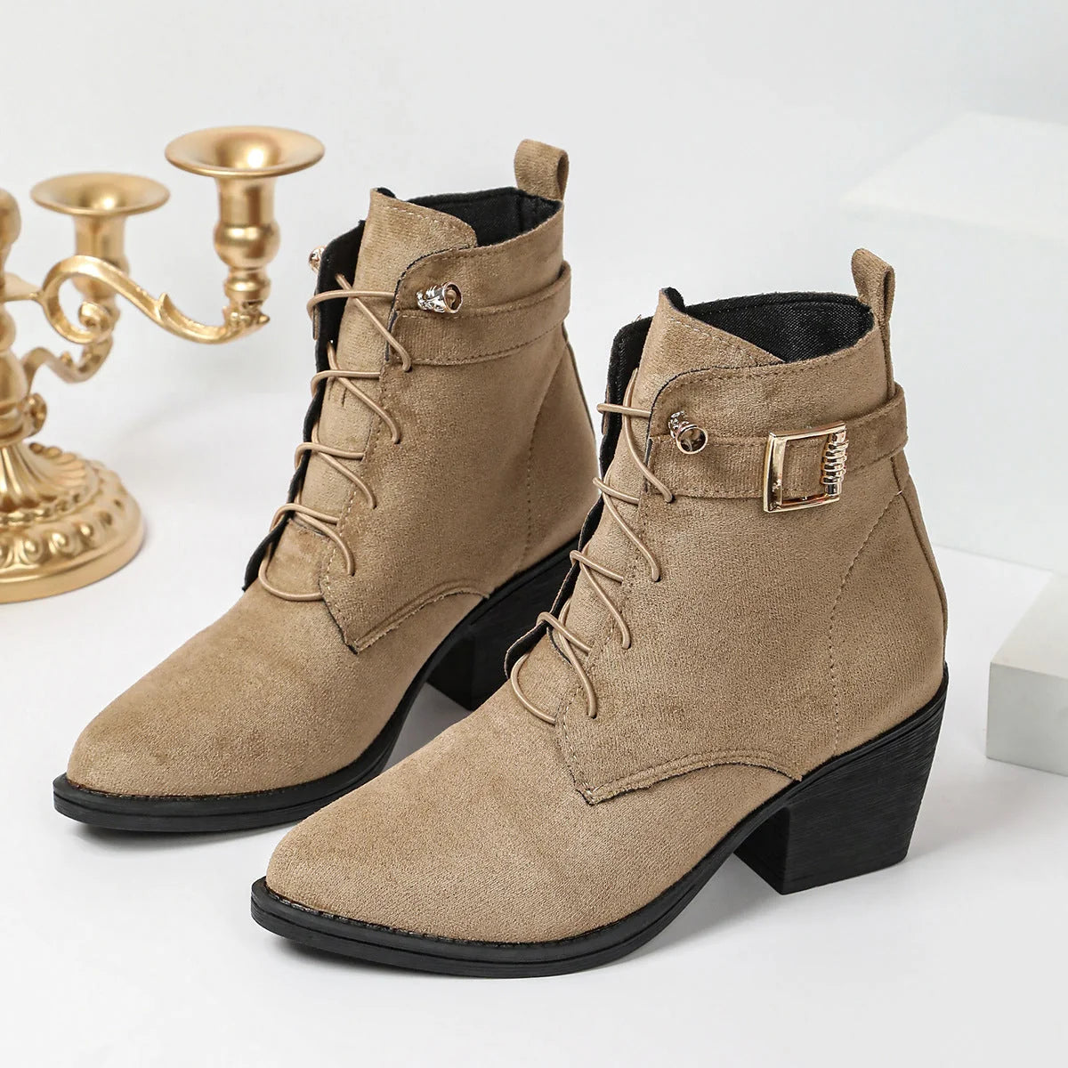 Damen Schnür-Stiefeletten mit Blockabsatz