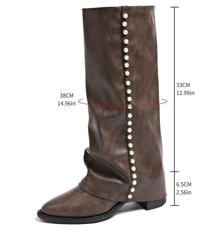 Damen Stiefel mit Perlenschmuck und Rutschfester Sohle