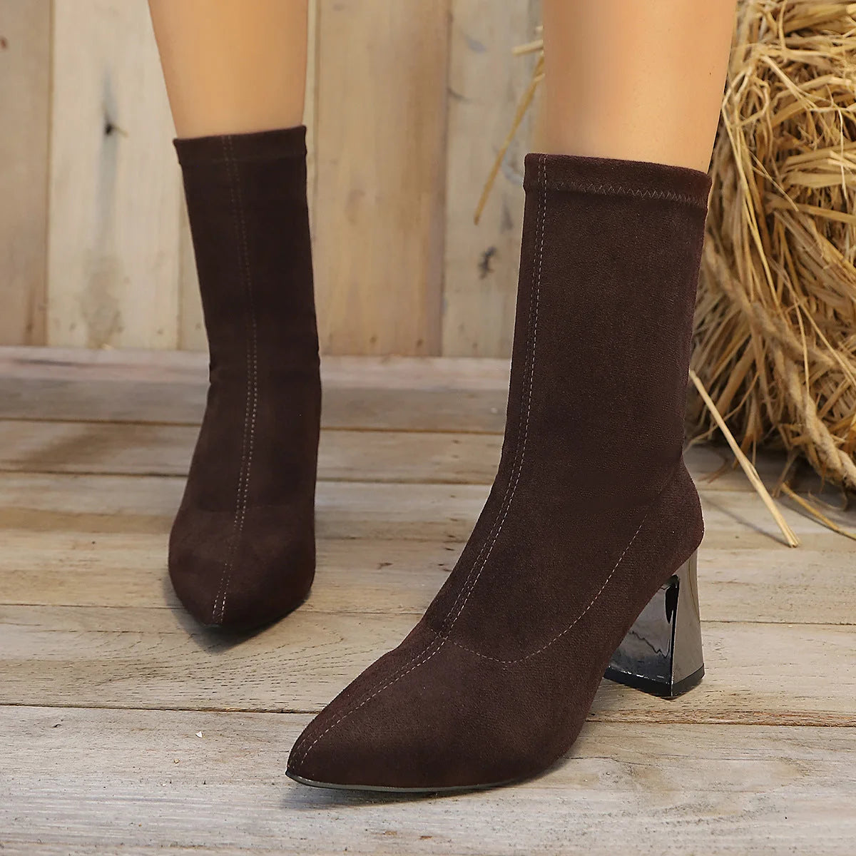 Damen Stiefeletten aus Wildleder mit Blockabsatz kenzuu