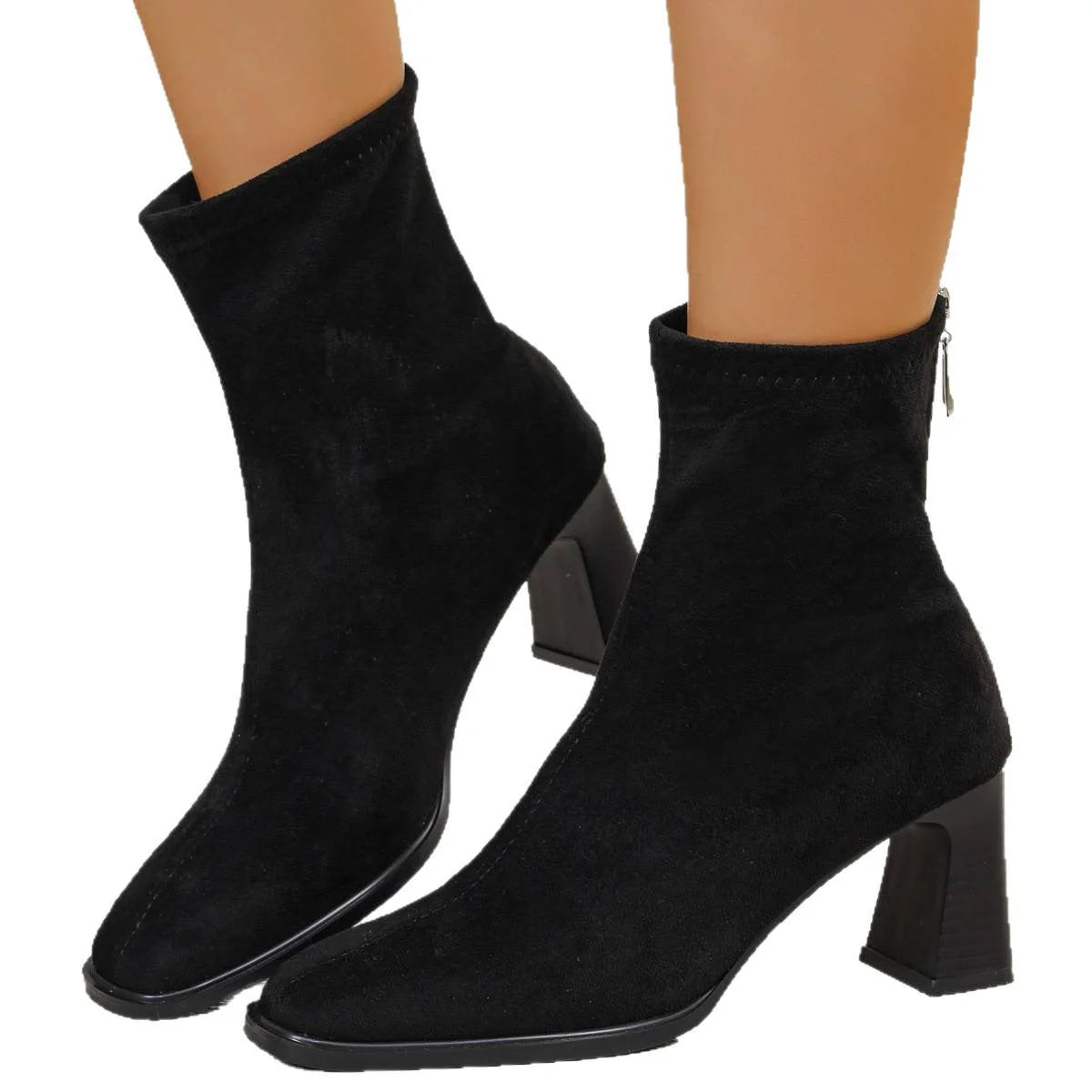 Damen Stiefeletten aus Wildleder mit Blockabsatz und Reißverschluss