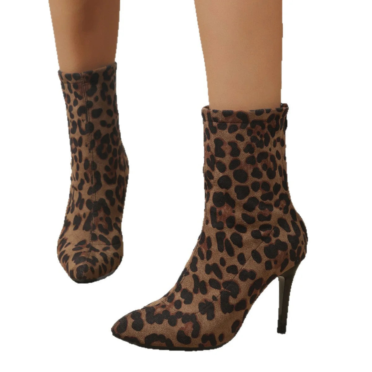 Damen Stiefeletten aus Wildleder mit Leopardenmuster und hohem Absatz