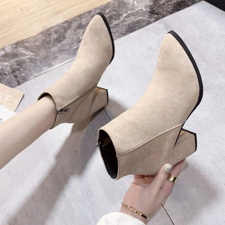 Damen Stiefeletten mit Blockabsatz und Reißverschluss