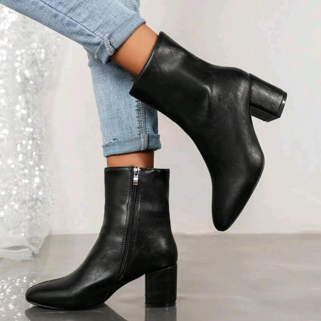 Damen Stiefeletten Mit Blockabsatz Und Reißverschluss