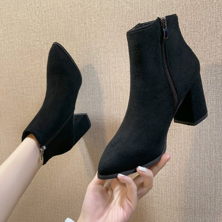 Damen Stiefeletten mit Blockabsatz und Reißverschluss