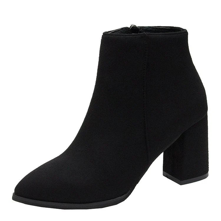 Damen Stiefeletten mit Blockabsatz und Reißverschluss