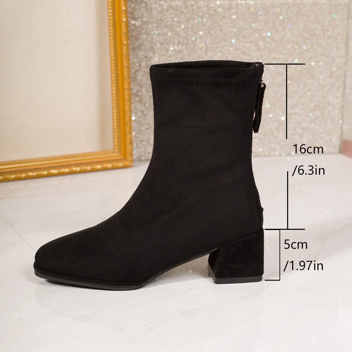 Damen Stiefeletten Mit Blockabsatz Und Reißverschluss