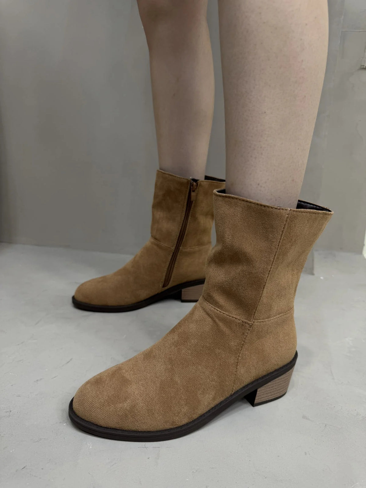 Damen Stiefeletten mit Blockabsatz und Reißverschluss