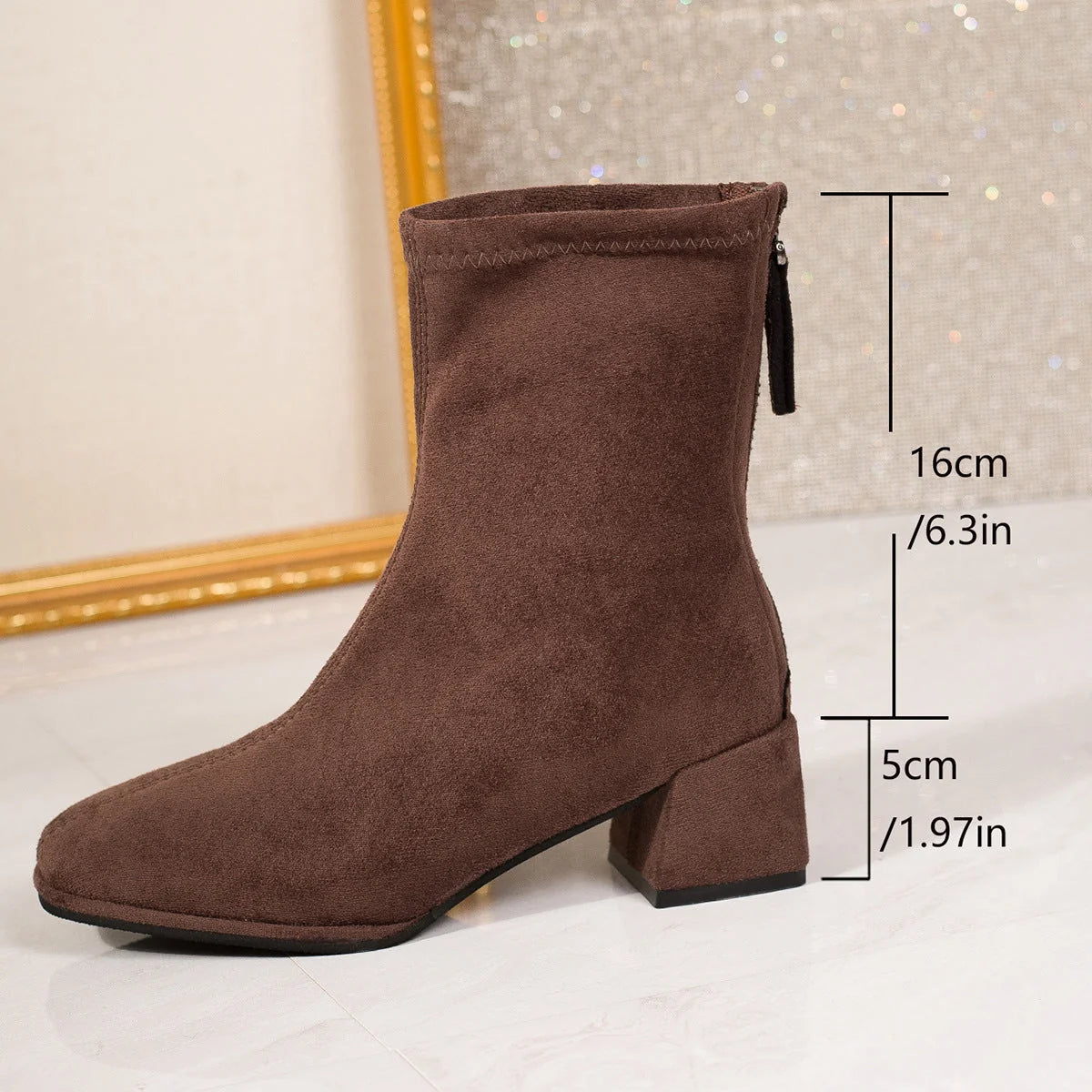Damen Stiefeletten Mit Blockabsatz Und Reißverschluss
