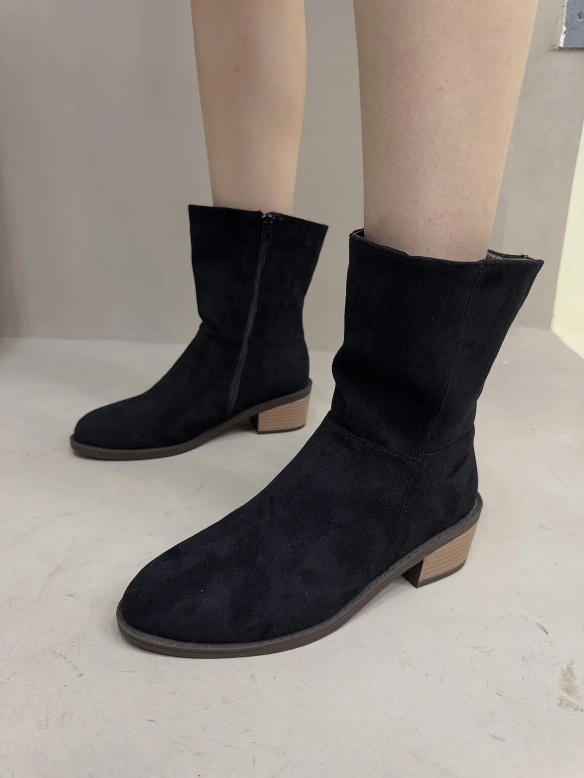 Damen Stiefeletten mit Blockabsatz und Reißverschluss