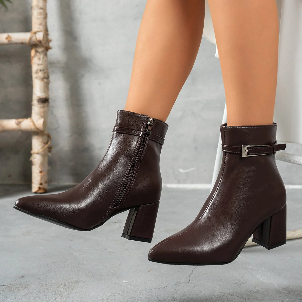 Damen Stiefeletten mit Blockabsatz und Seitlichem Reißverschluss kenzuu