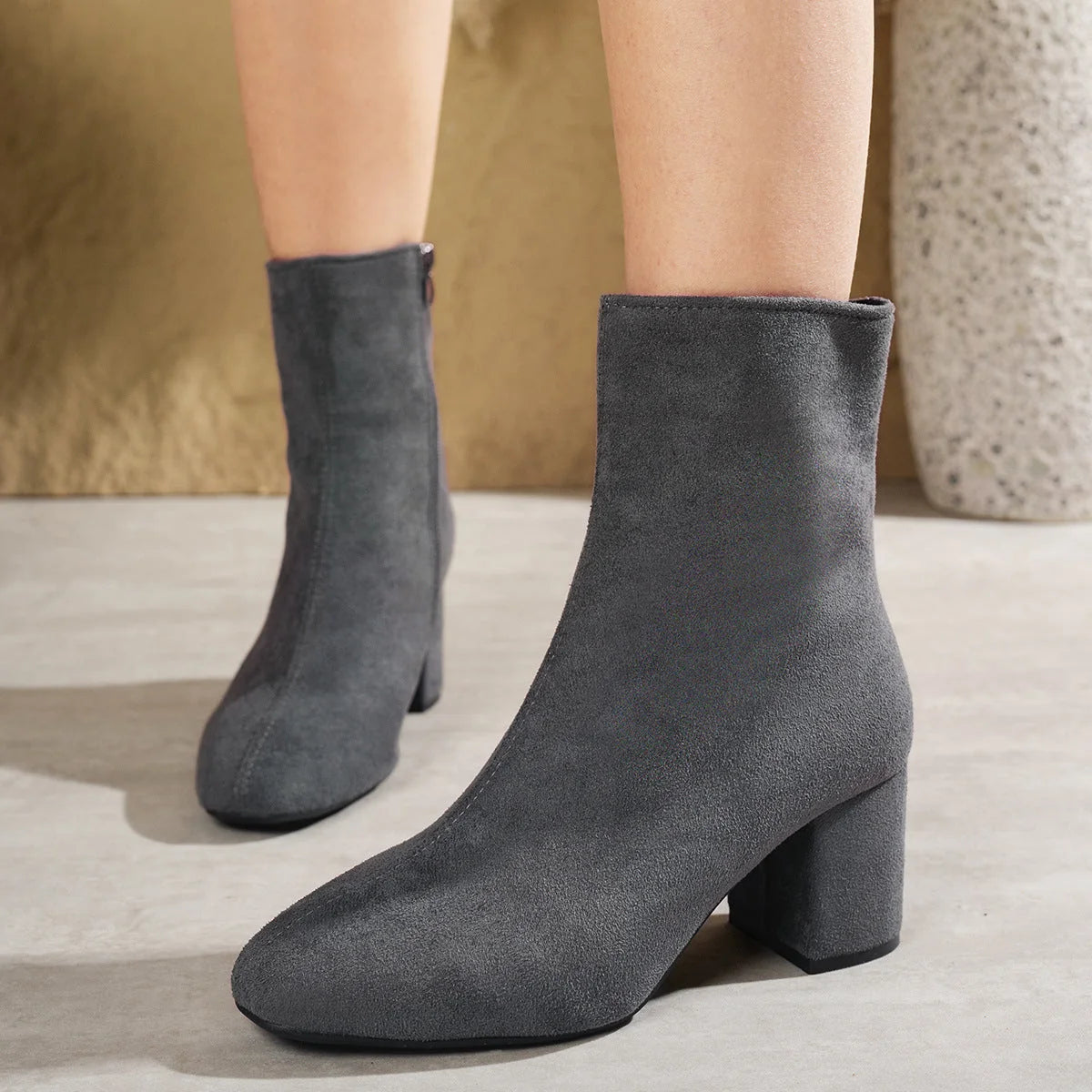 Damen Stiefeletten mit Blockabsatz und Vielseitigem Design