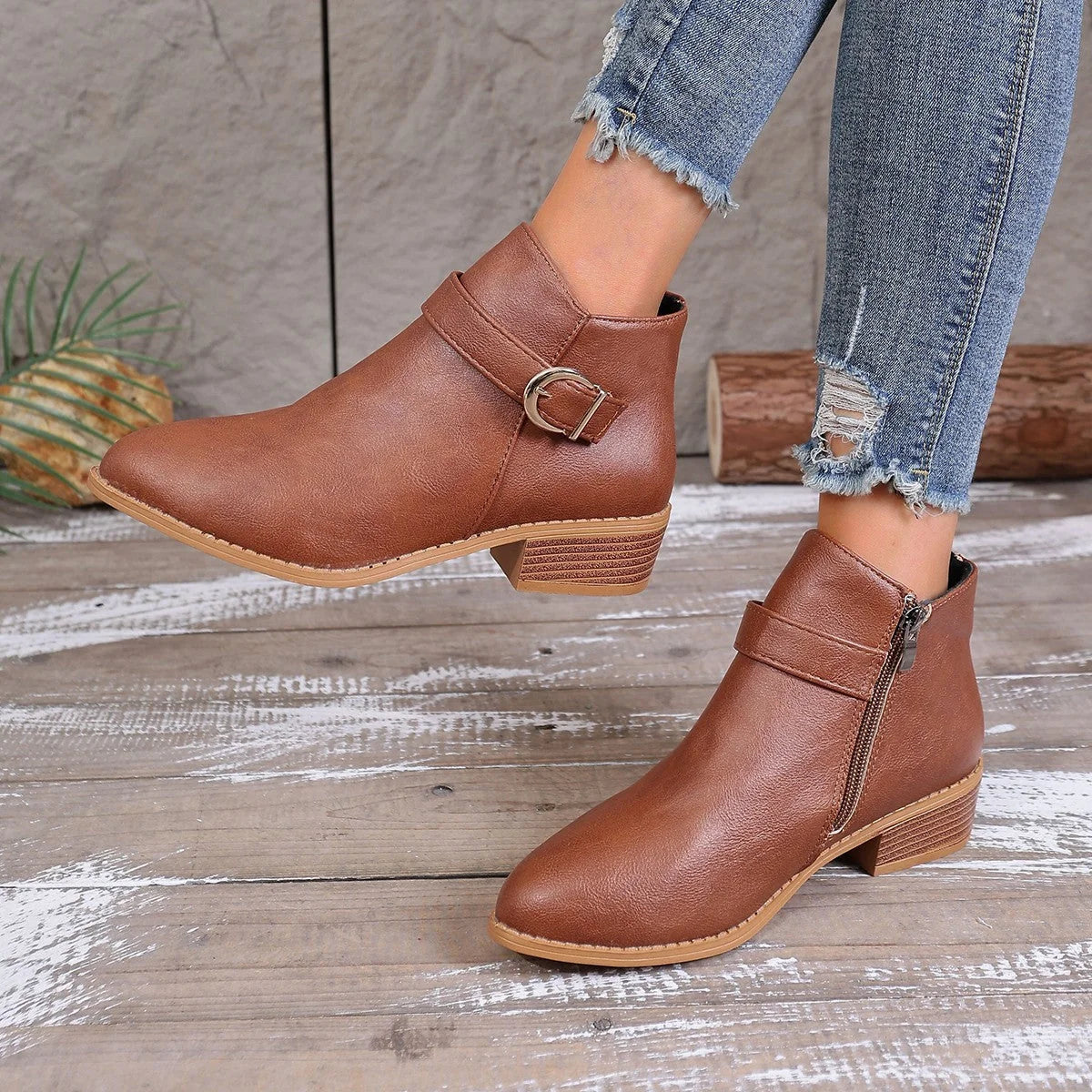 Damen Stiefeletten mit gepolstertem Fußbett und Reißverschluss