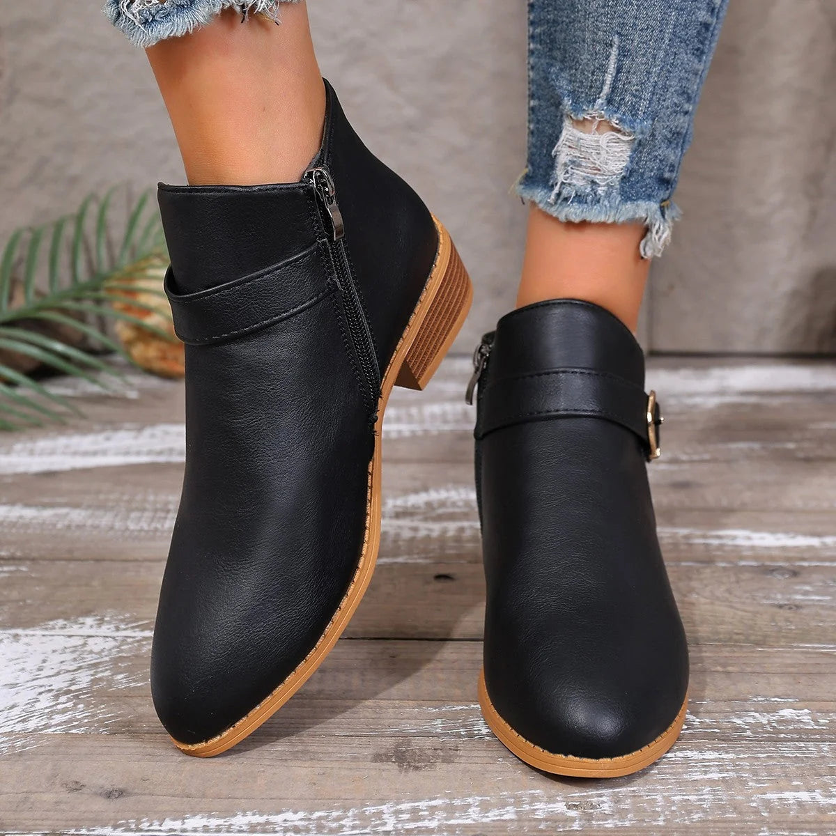 Damen Stiefeletten mit gepolstertem Fußbett und Reißverschluss