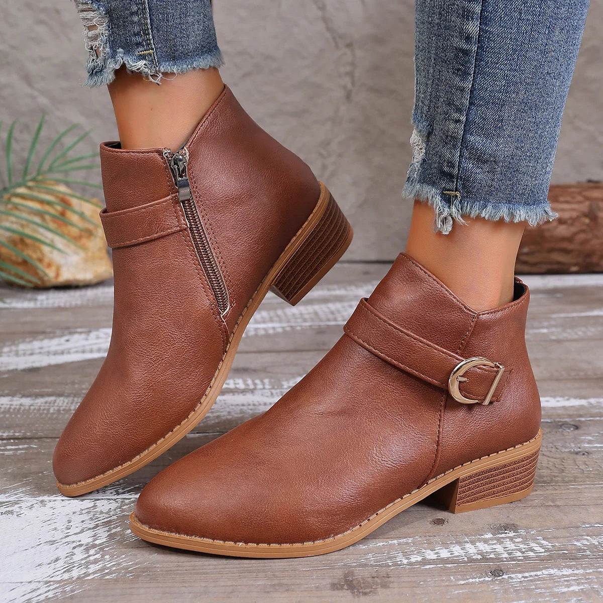 Damen Stiefeletten mit gepolstertem Fußbett und Reißverschluss