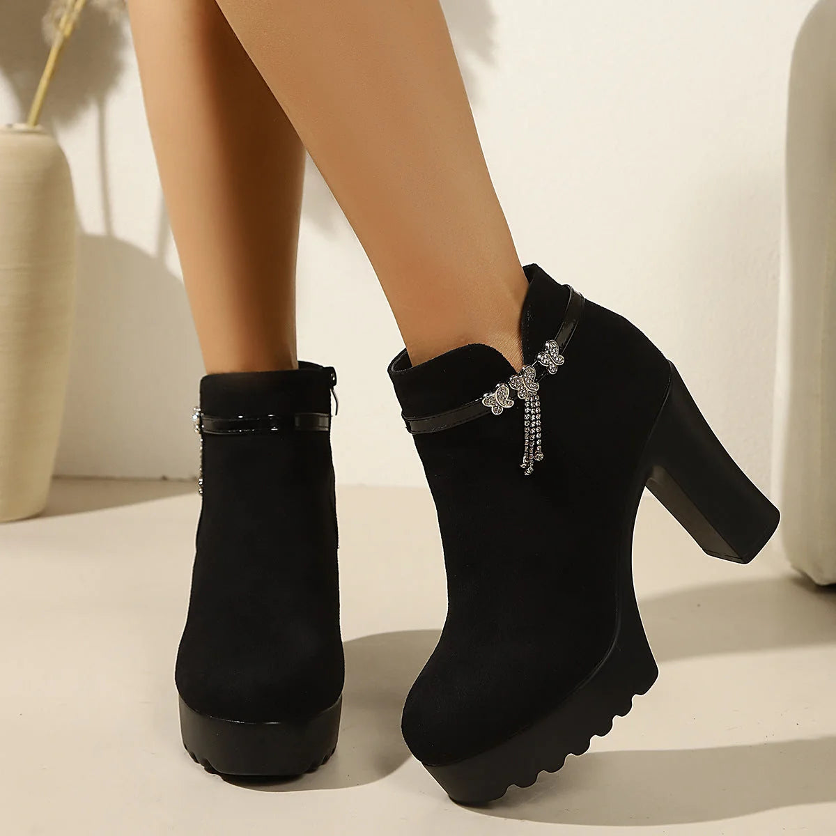 Damen Stiefeletten Mit Glitzer-Detail Und Rutschfester Sohle