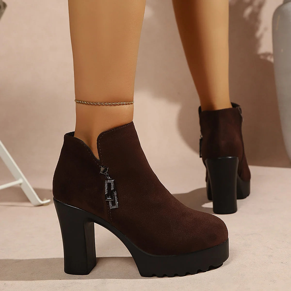 Damen Stiefeletten mit moderatem Blockabsatz und Reißverschluss kenzuu