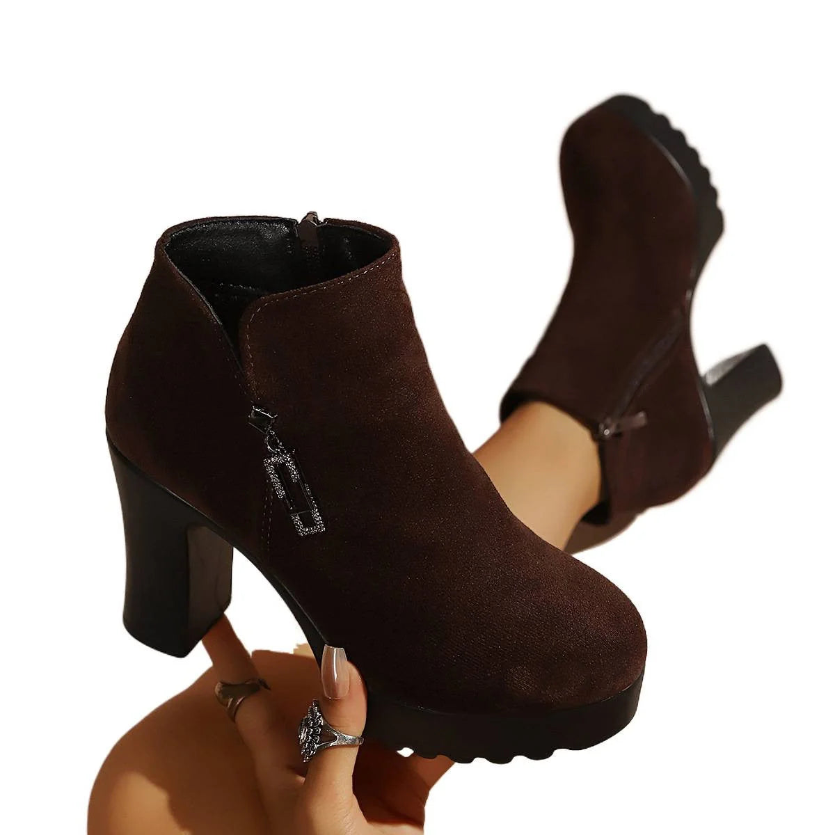 Damen Stiefeletten mit moderatem Blockabsatz und Reißverschluss kenzuu